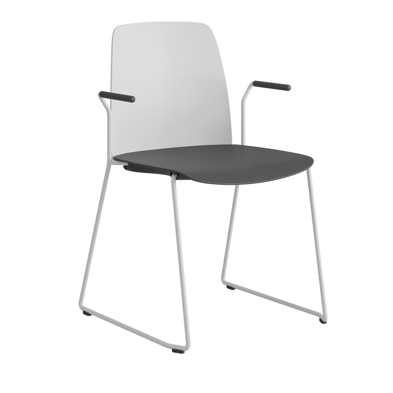 Choice_WhiteFrame_WhiteHeadrest_BlackSeat Stapelbar stol i plast med medar och armstöd - Choice - Bild 1